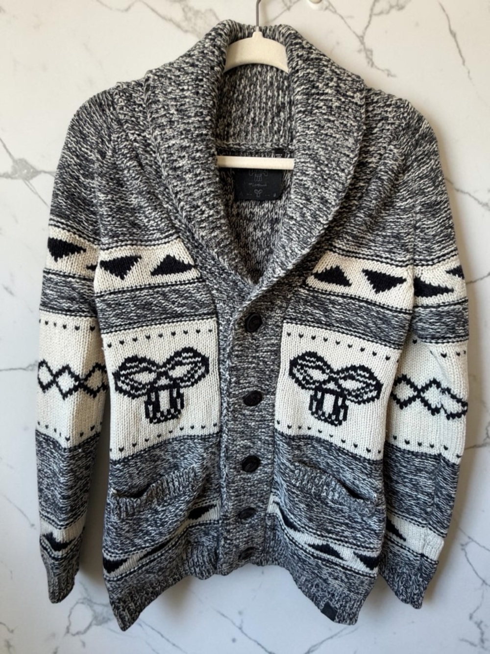 Aritzia TNA 100% Lambswool Fair Isle Shawl Collar Cardigan Sweater Women’s Small
